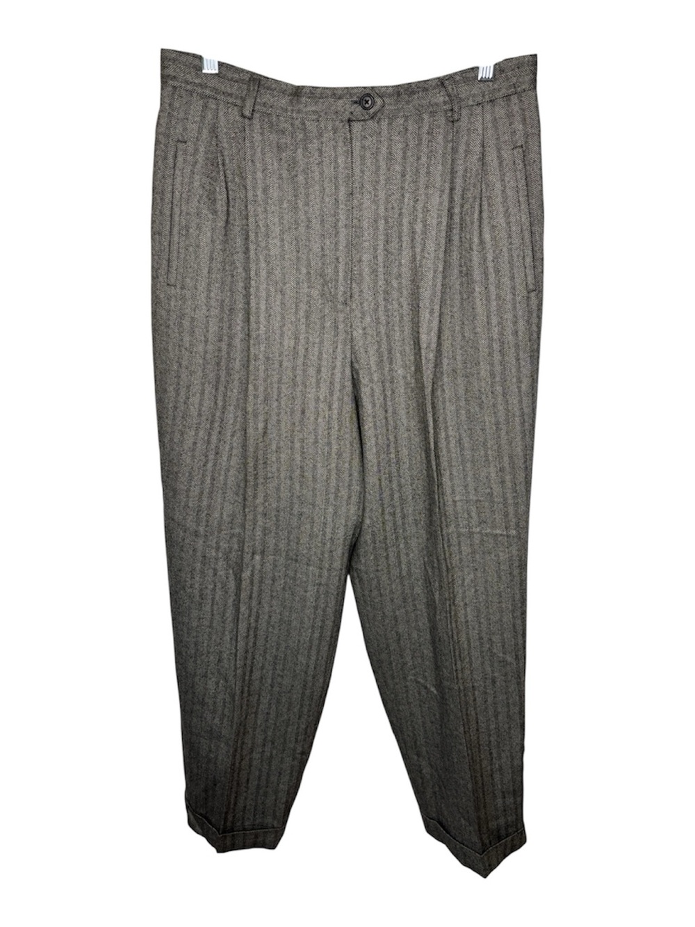Lauren Ralph Lauren Gray 100% Wool Herringbone Pants 14 Pleated Straight Leg
